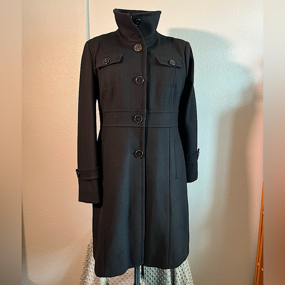 Kenneth Cole Black Wool Blend Funnel Neck Coat Size 14